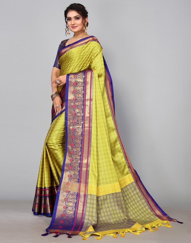 Lemon Green Organza Saree – SwaaMishka