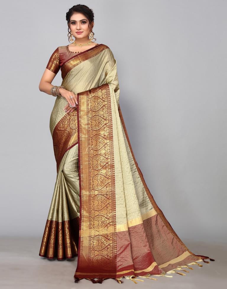 Banarasi Pure Muga Silk Saree in Light Beige : SNEA1947