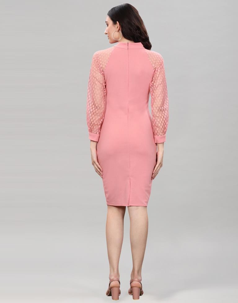Pink Coloured Lycra Knitted Bodycon Dress | Leemboodi