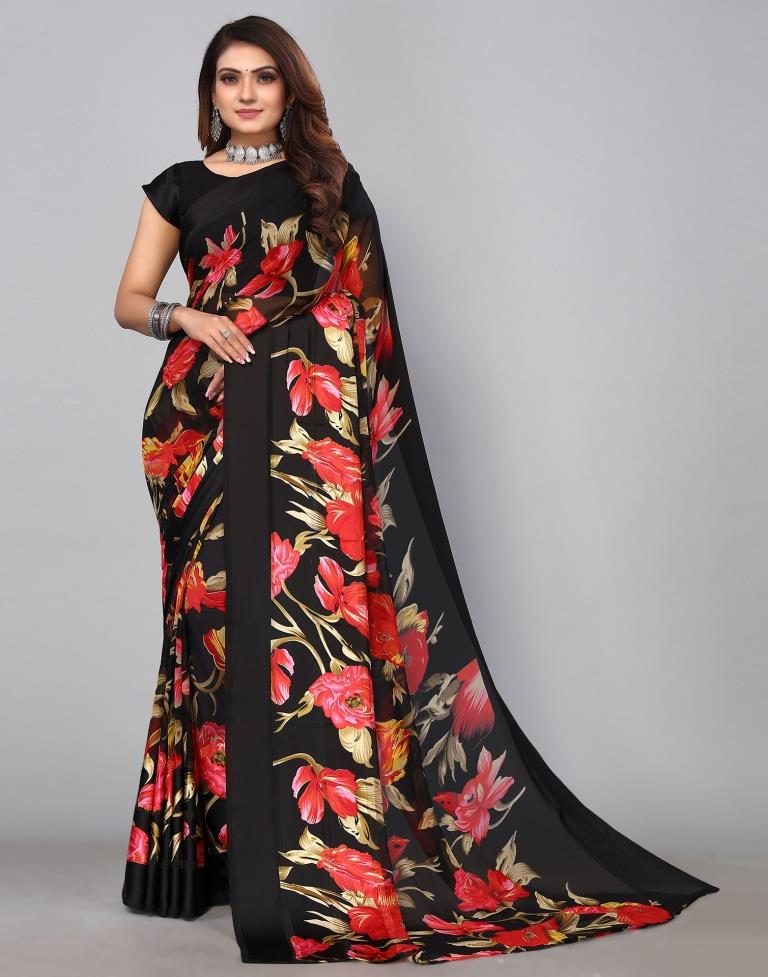 Buy online Women's Floral Black Colored Saree With Blouse from ethnic wear  for Women by Vibhagyaa for ₹400 at 60% off | 2024 Limeroad.com