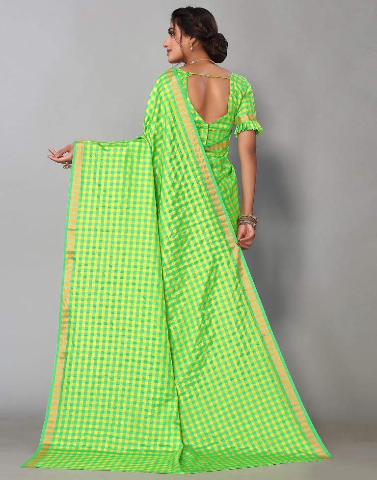 Parrot Green Silk Geometric Woven Saree | Leemboodi