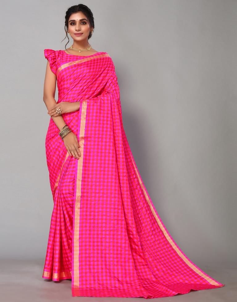 Rani Pink Silk Geometric Woven Saree | Leemboodi
