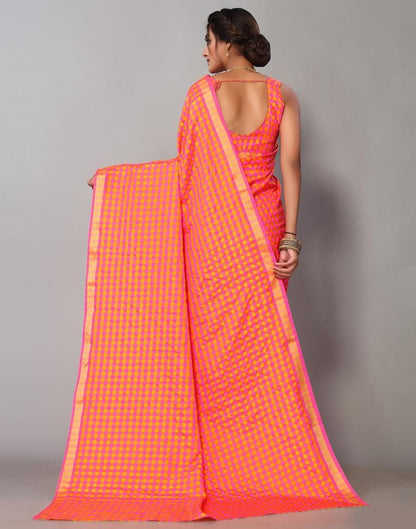 Neon Pink Silk Geometric Woven Saree | Leemboodi