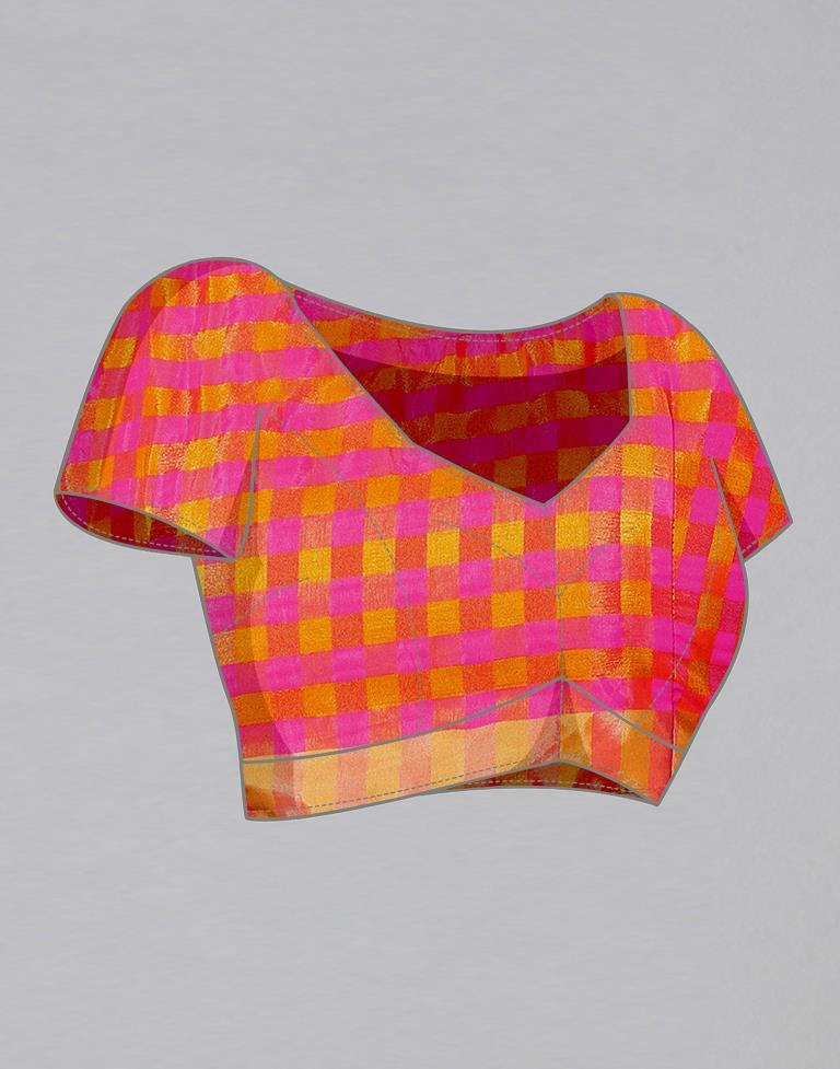 Neon Pink Silk Geometric Woven Saree | Leemboodi