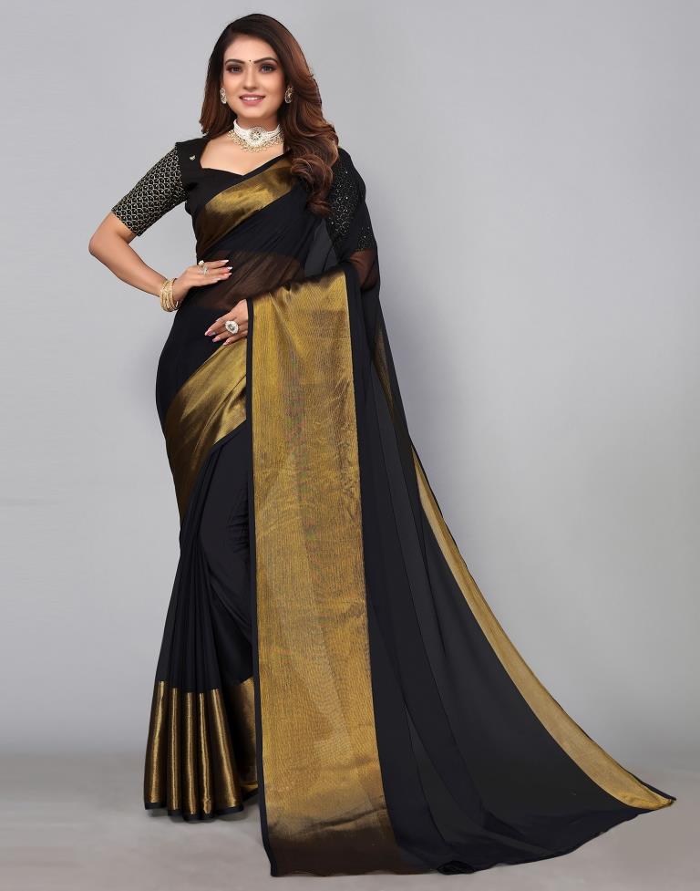 Wedding Wear Black Color Georgette Full Sequence Work Saree Blouse For –  Lehenga Closet