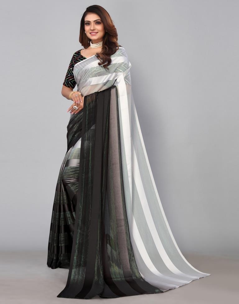 PLAIN BLACK GEORGETTE SAREE WITH BLOUSE PIECE