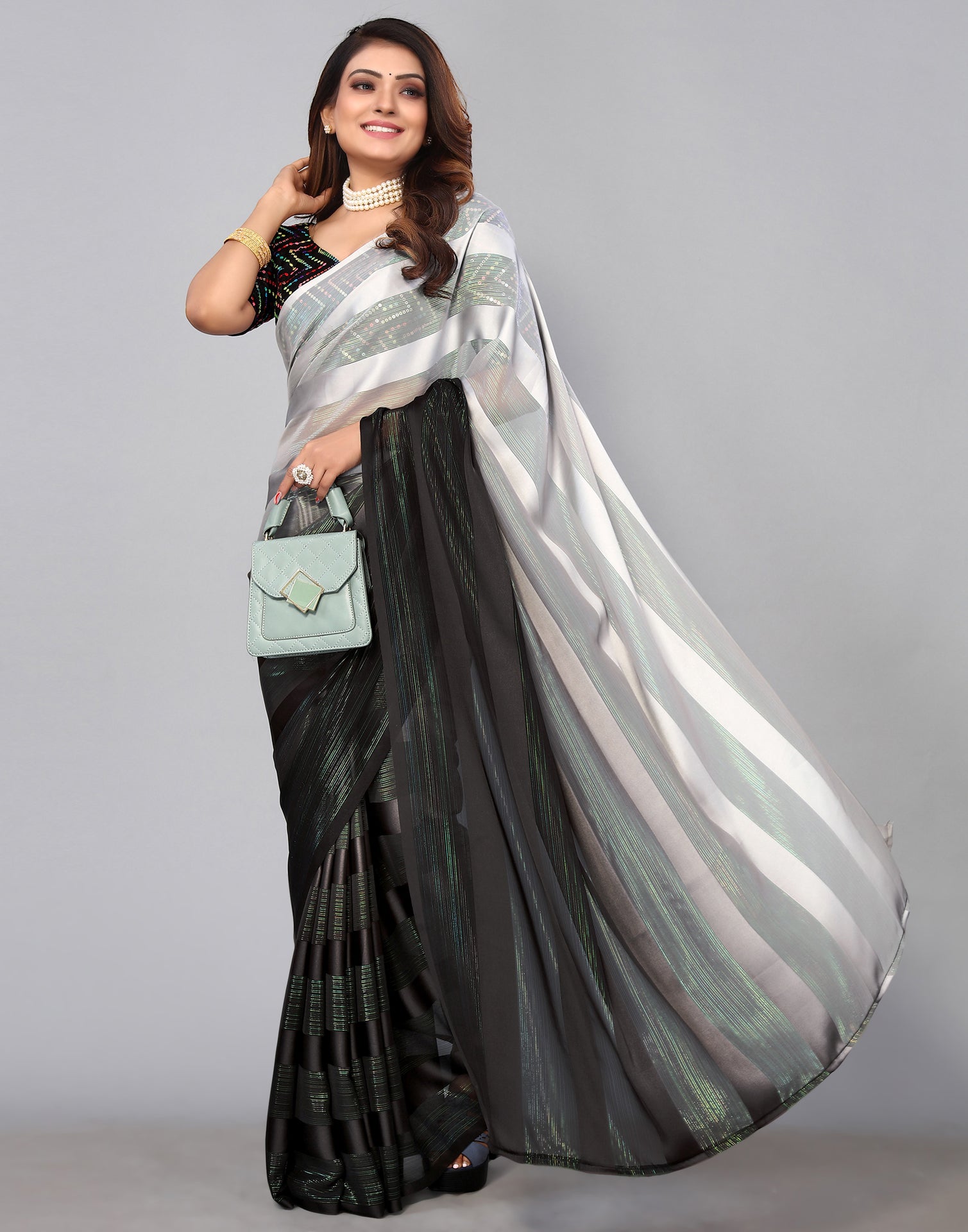 Buy GEVARIYA FASHION HUB Women Black and Grey Embellished Chiffon Saree  Online at Best Prices in India - JioMart.