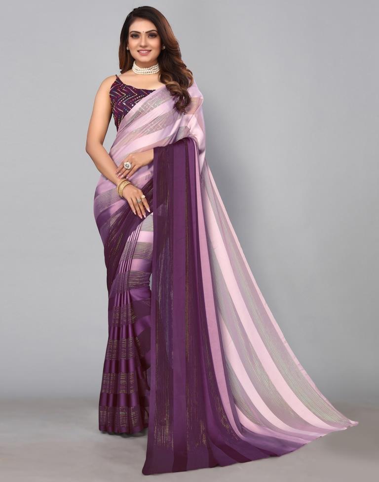 Lavender Purple Draped Sharara Saree in Georgette with Lace and Embellished  Blouse