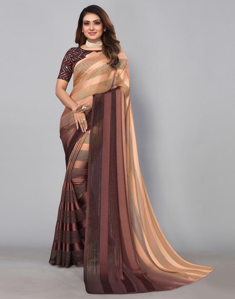 Buy CHARUKRITI Brown Silk Linen Handwoven Soft Saree with Resham Pallu with  Unstitched Blouse online