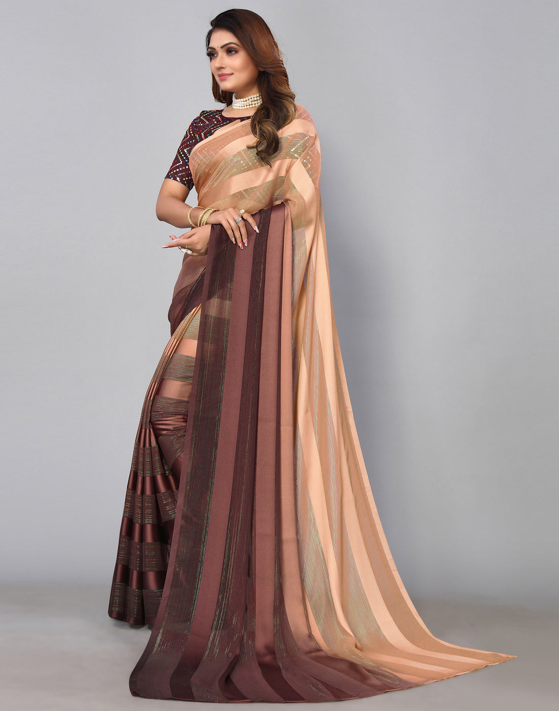 Dark Brown Georgette Saree | Leemboodi