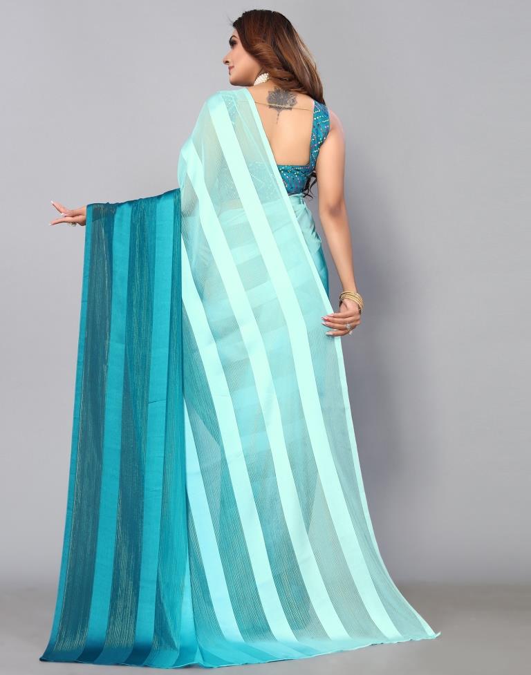 The Simple Sky Blue Color Georgette With Embroidery Work Saree