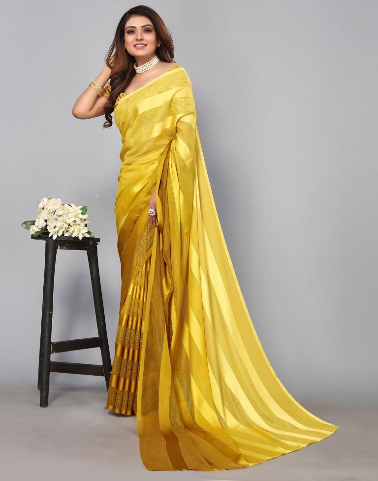 Yellow Printed Georgette Saree