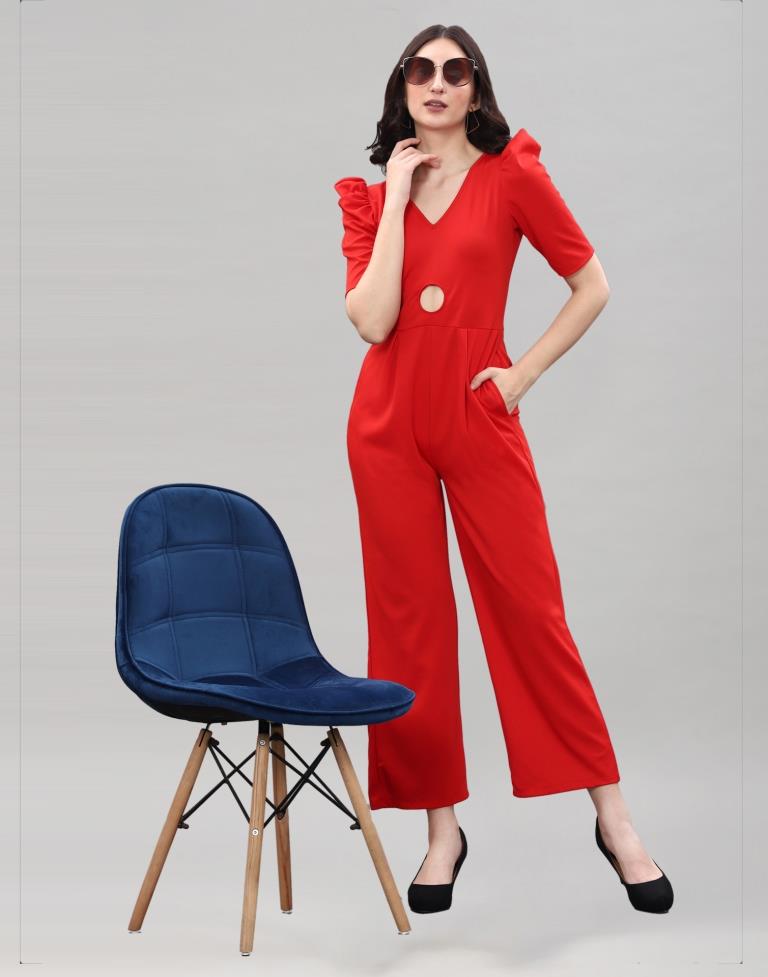 Red Coloured Lycra Knitted Jumpsuits | Leemboodi
