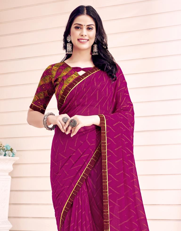 Vishal Prints Hot Pink Printed Georgette Saree With Fancy Border