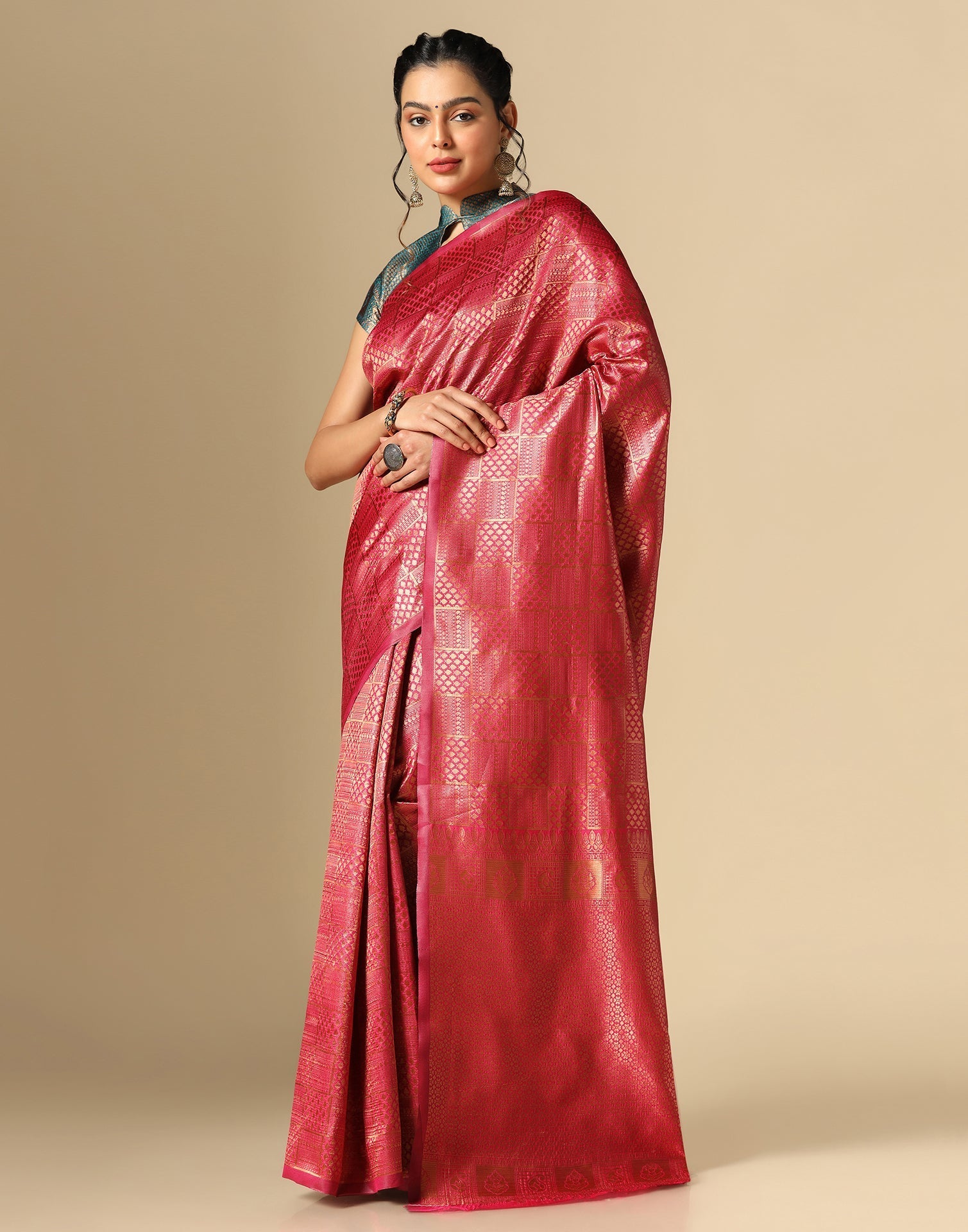 Dark Pink Silk Kanjivaram Saree | Leemboodi