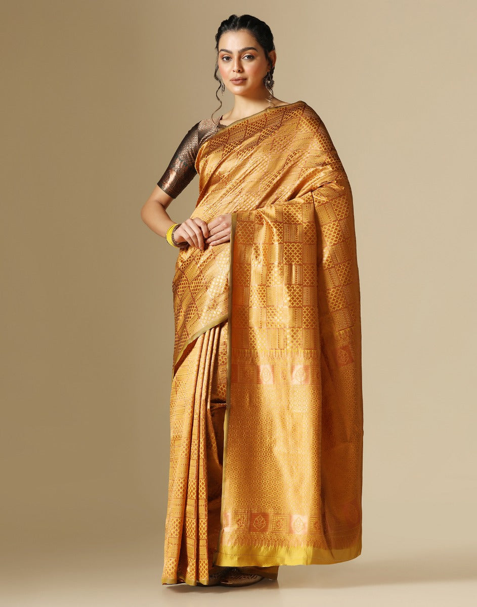 Mustard Kanjivaram Silk Saree | Leemboodi