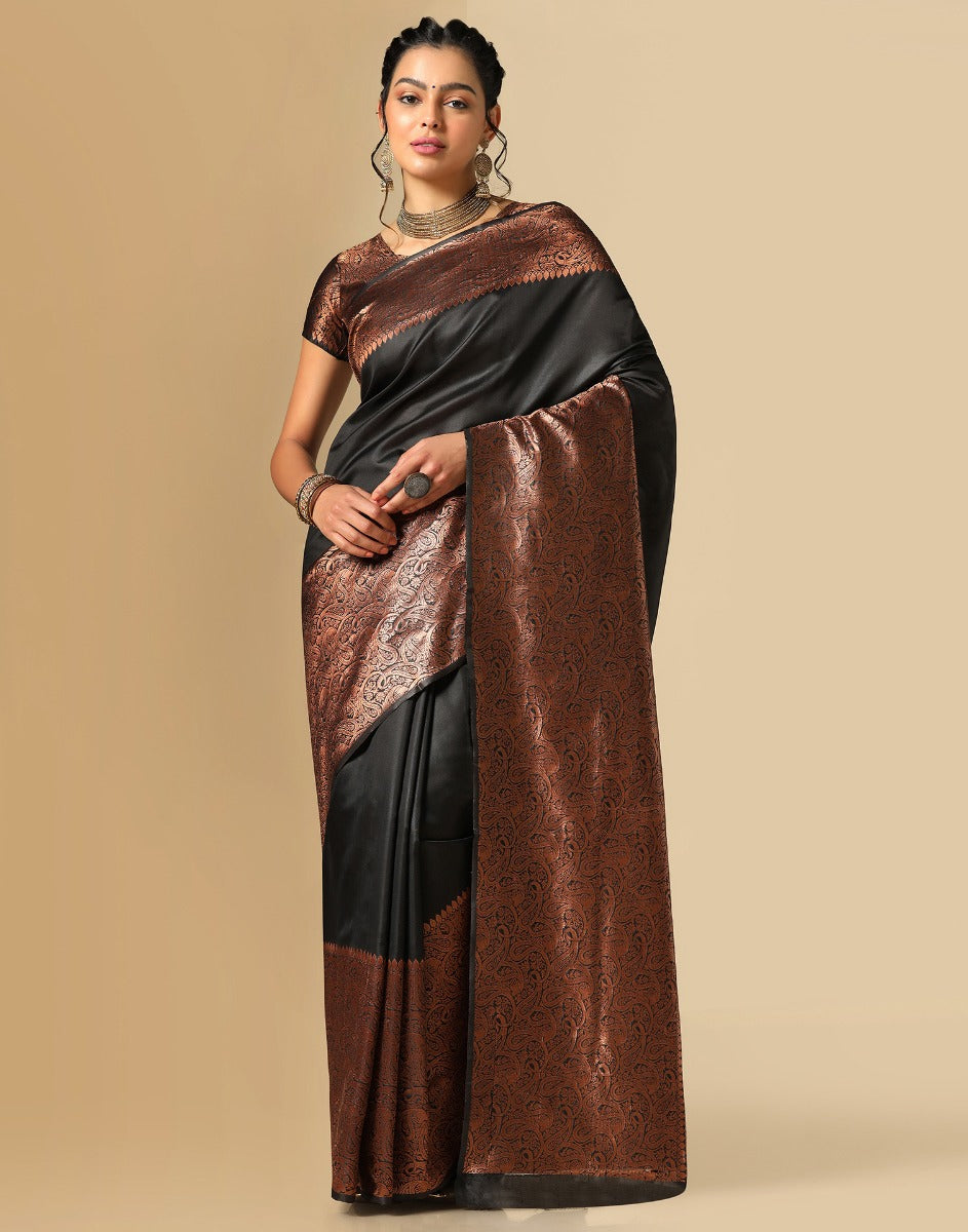 Raven Black Woven Kanjivaram Saree:Limited Edition - Clothsv