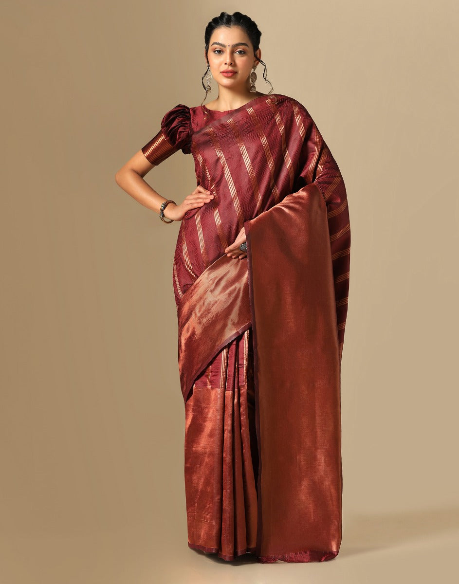 Breathtaking Plain Maroon Silk Designer Saree