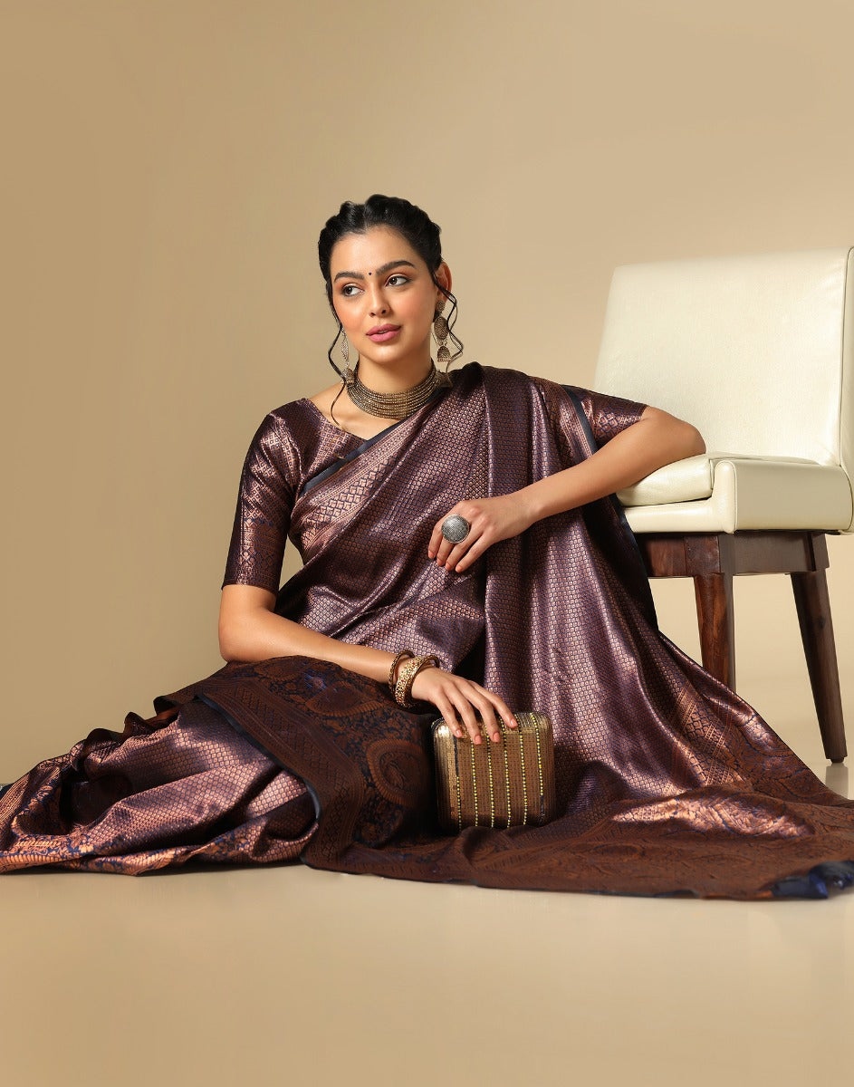 Plum Wine Banarasi Uppada Silk Saree – Zilikaa