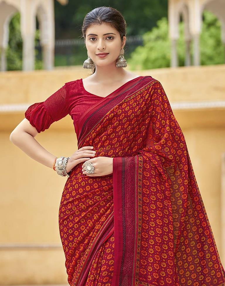 Red Georgette Saree with Blouse Piece, Length: 5.5 m at Rs 445 in Surat