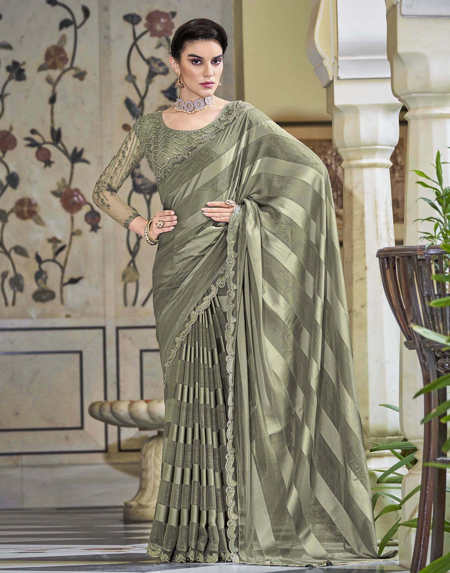 Light Green color Georgette Designer Saree