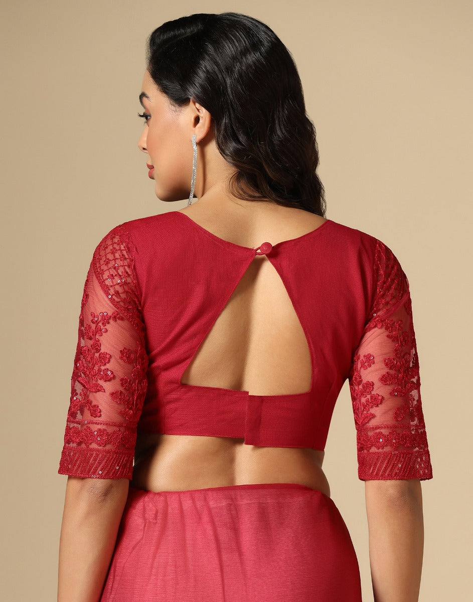 Buy Grivacreation Solid/Plain Bollywood Chiffon Red Sarees Online @ Best  Price In India | Flipkart.com