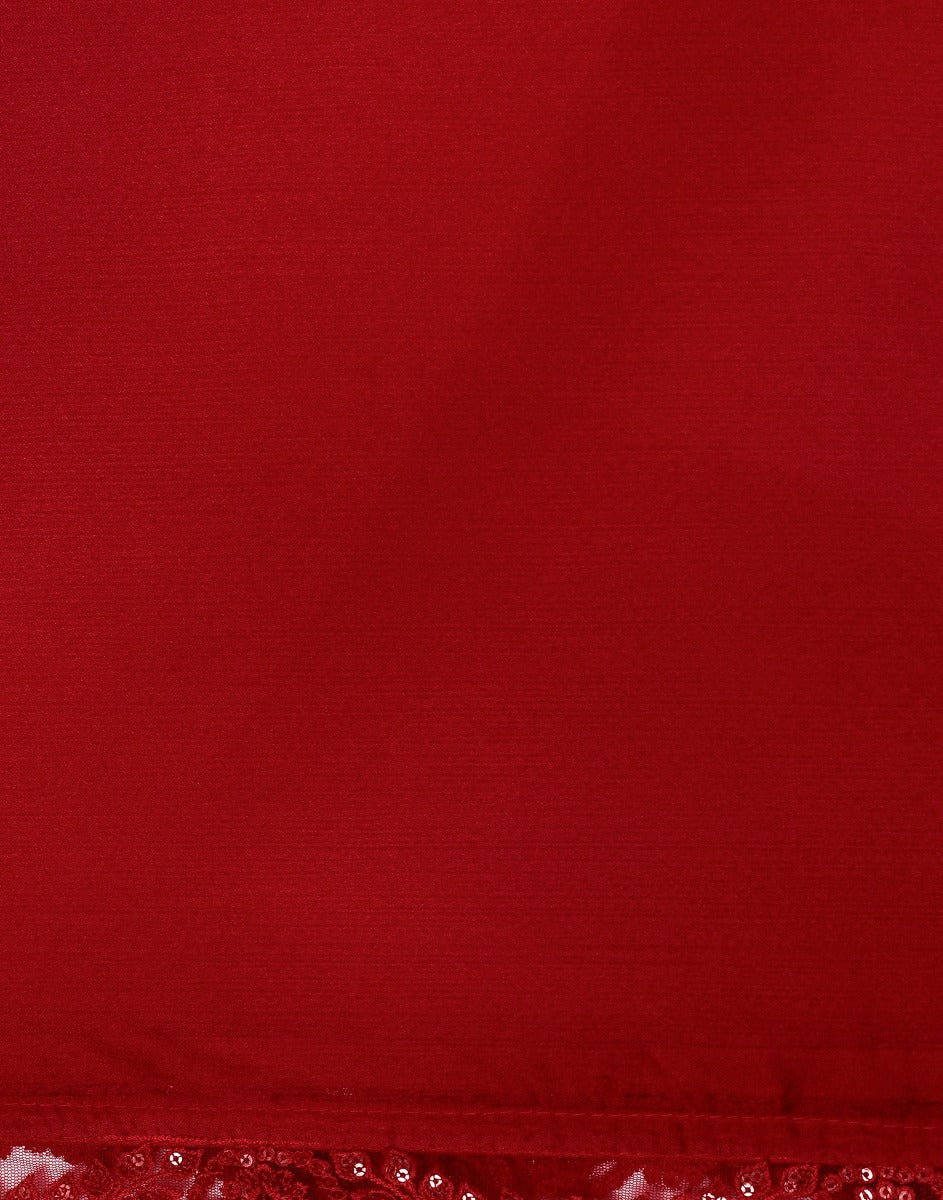 Red Chiffon Plain Saree | Leemboodi