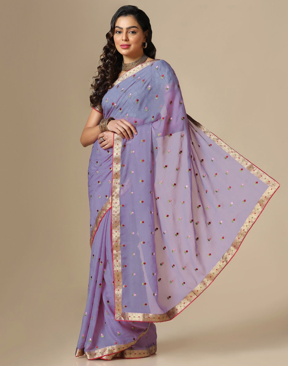 Stone Embellished Purple Saree With Blouse 4143SR26