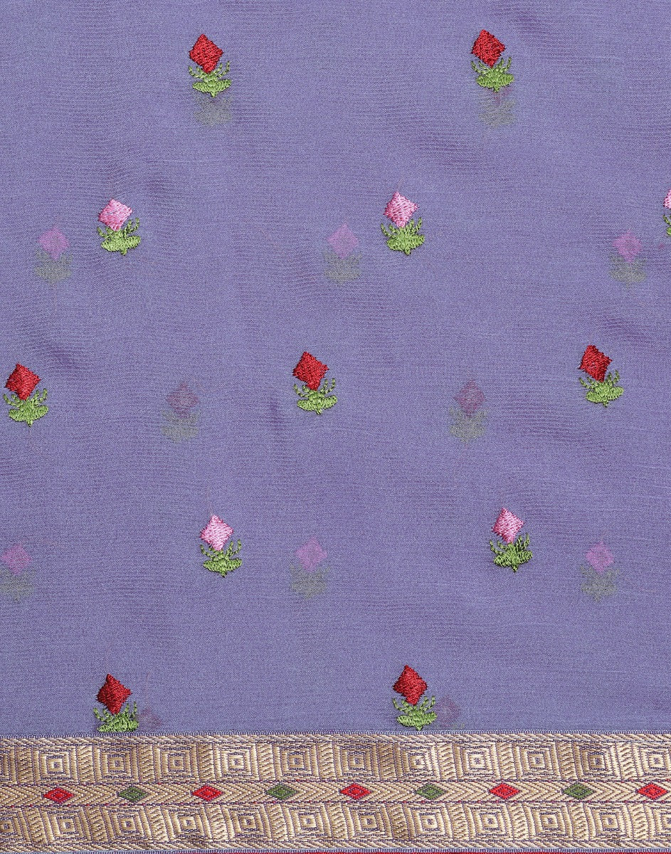 Light Purple Chiffon Embroidery Saree | Leemboodi