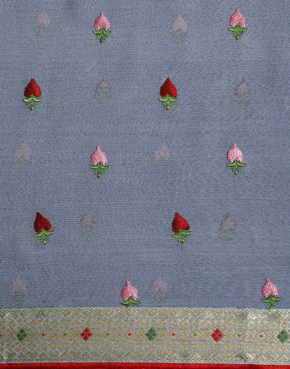Grey Chiffon Embroidery Saree | Leemboodi