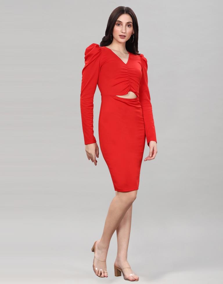 Red Ribbed bodycon dress | Leemboodi