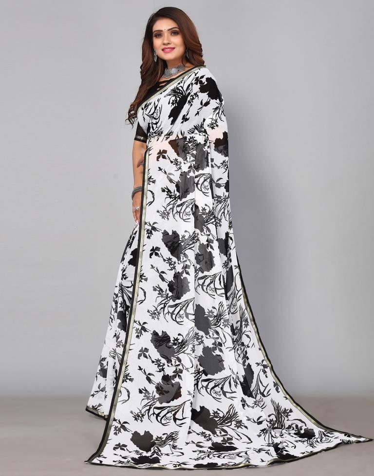 White Chiffon Heavy Border Saree 2531SR16