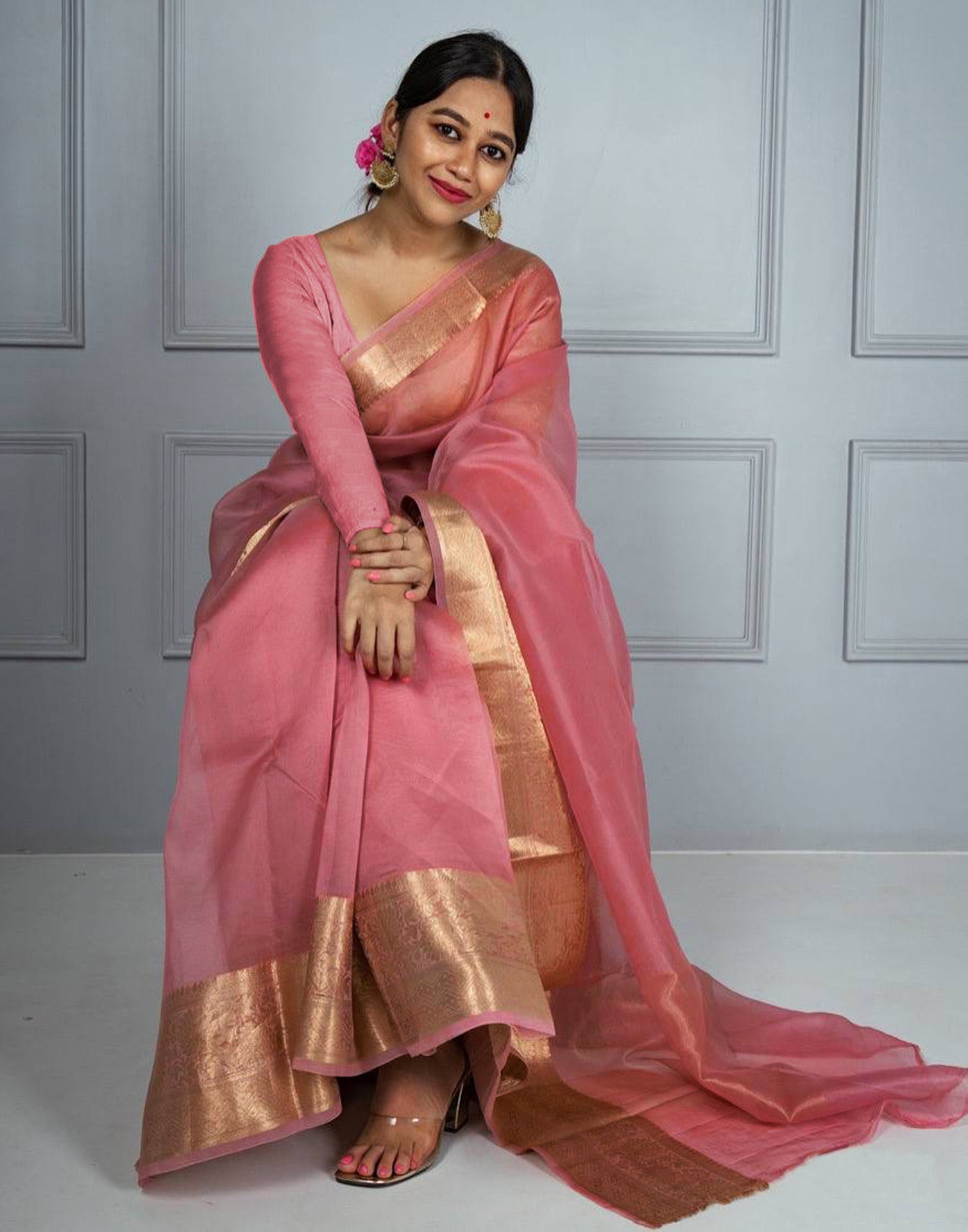 Pastel Pale Pink Embroidery Organza Saree – Cherrypick