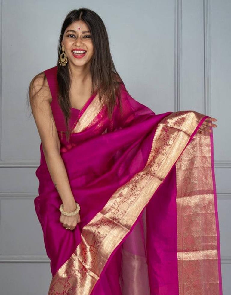 Dark Pink Organza Saree | Leemboodi