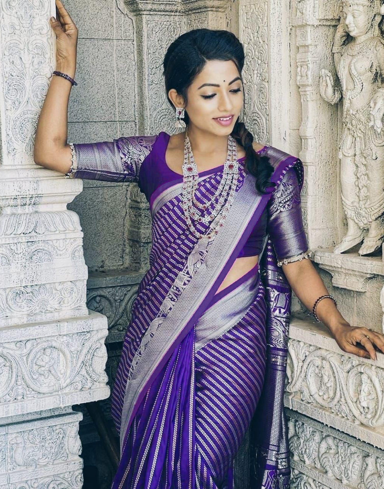 Buy Plum Purple Silk Saree With Blouse by Designer KORA Online at Ogaan.com