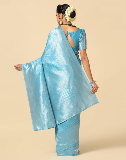 Sky Blue Silk Saree | Leemboodi