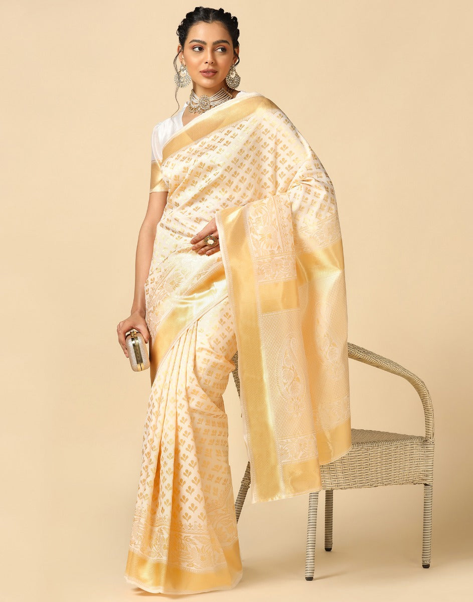 CM - White color Lichi Silk Saree