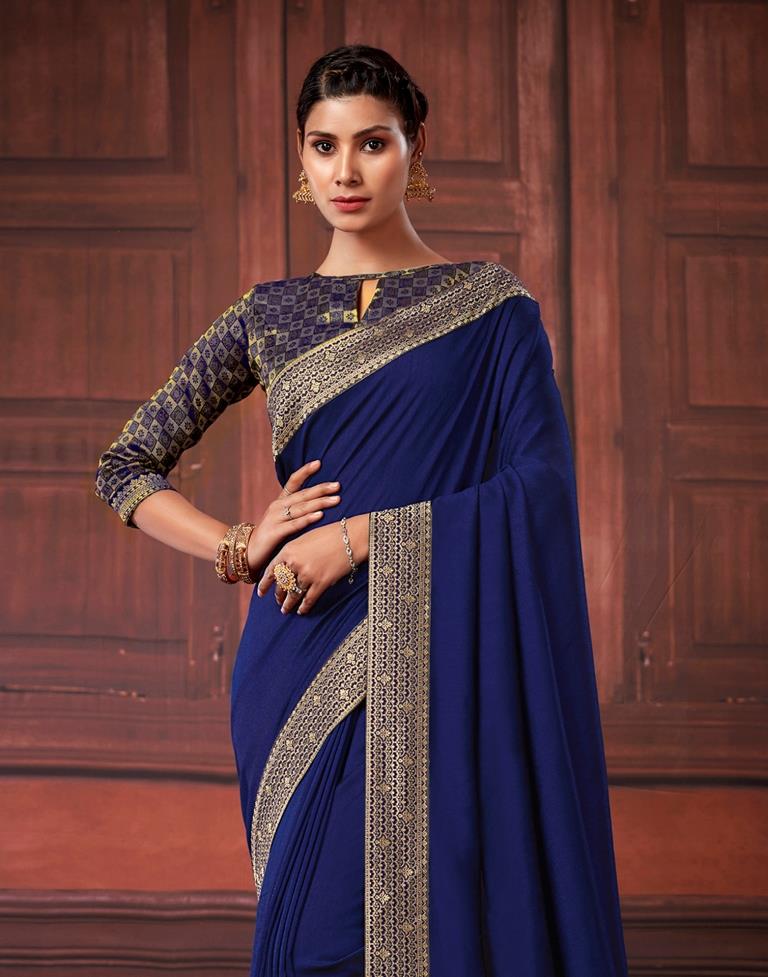 SGF11- Women's Kanjivaram Soft Lichi Silk Saree With Blouse Piece (Blue) :  Amazon.in: Fashion