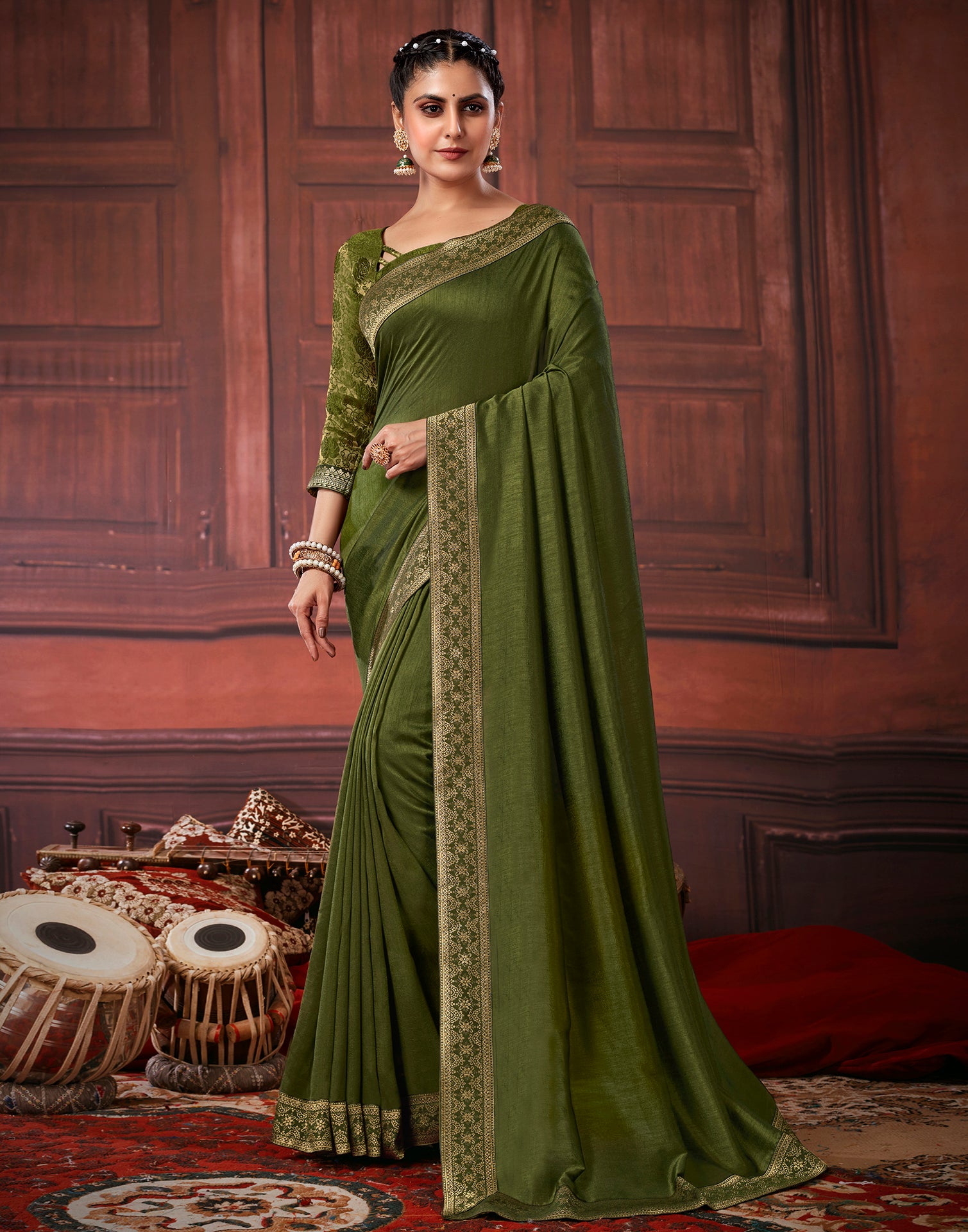 Olive Green Silk Saree | Leemboodi
