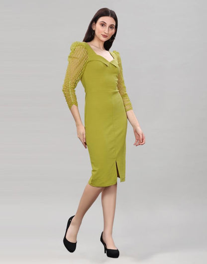 Pine Green Coloured Lycra Knitted bodycon dress | Leemboodi