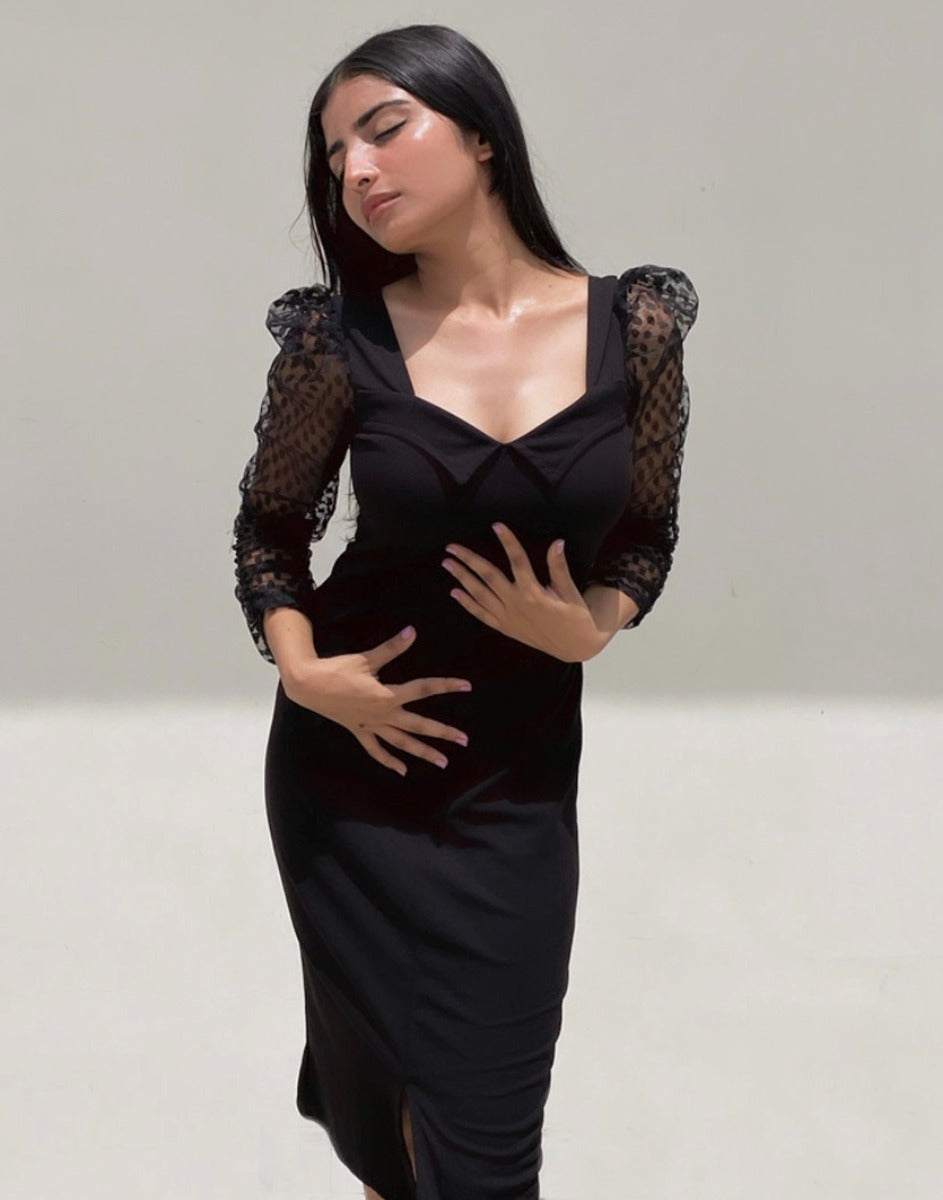 Black Coloured Lycra Knitted bodycon dress | Leemboodi