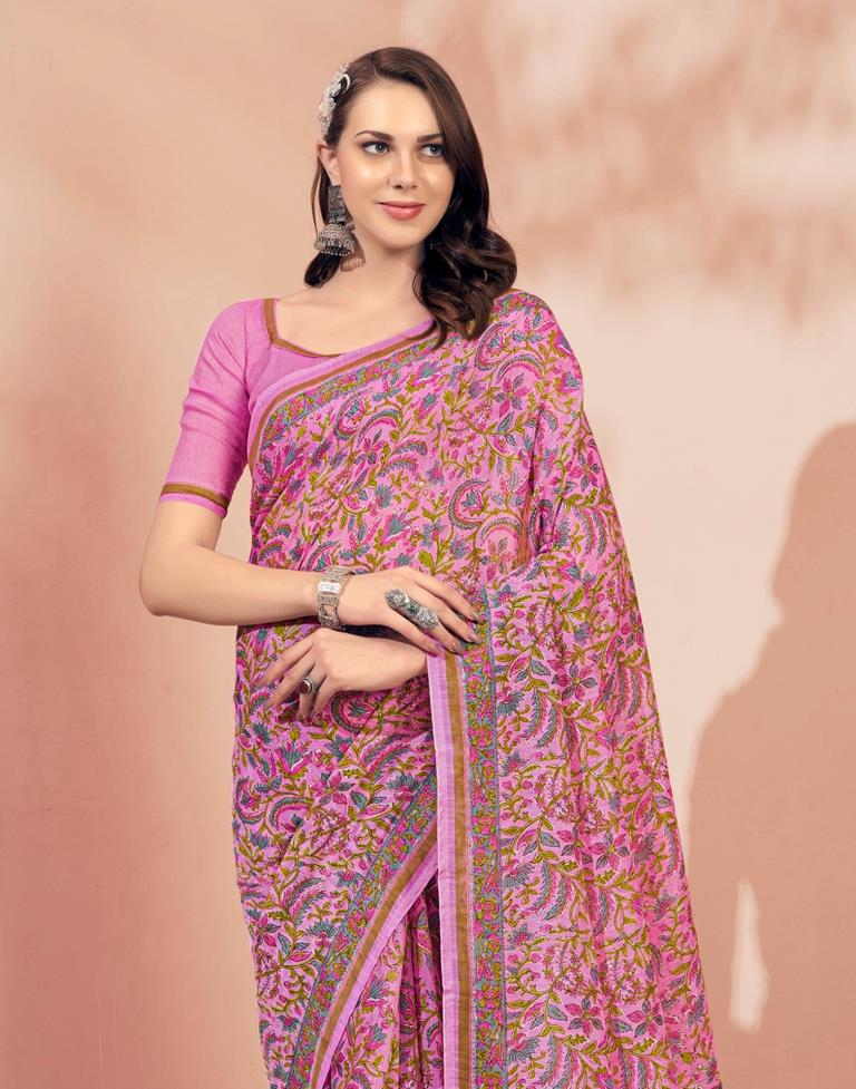 Mesmerising Women's Light pink Colour Pure Linen Saree With Blouse Piece |  Saree, Blouse piece, Women