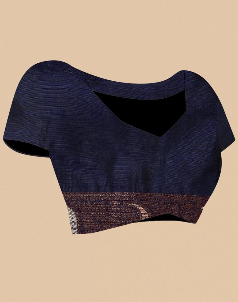 Dark Blue Banarasi Cotton Saree | Leemboodi