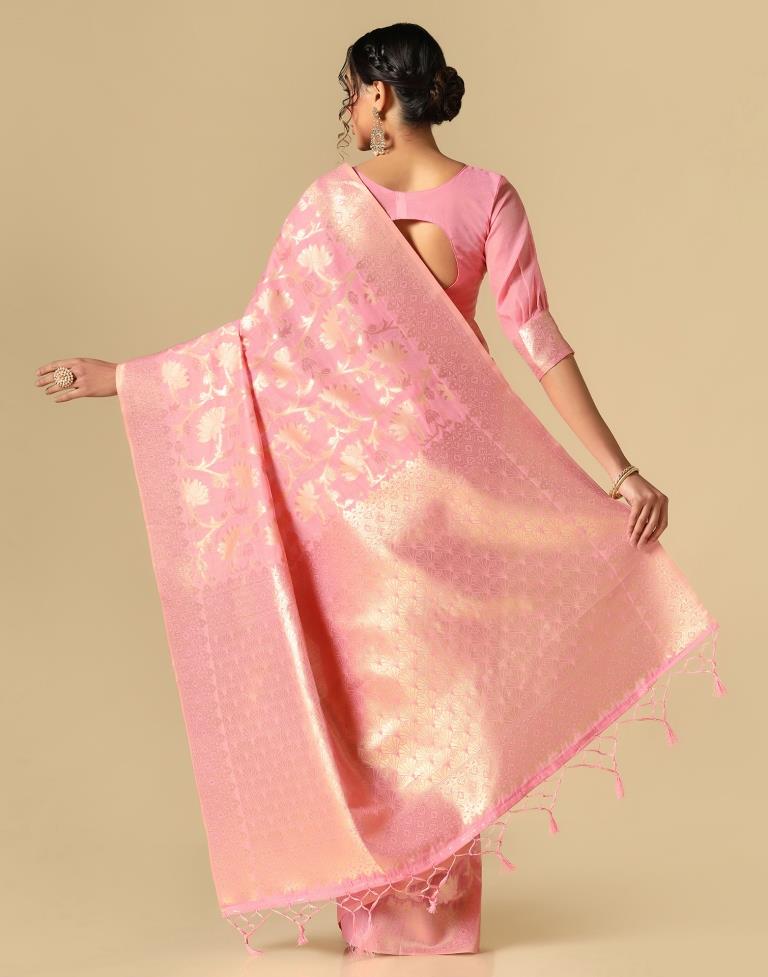 Pink Banarasi Cotton Saree | Leemboodi