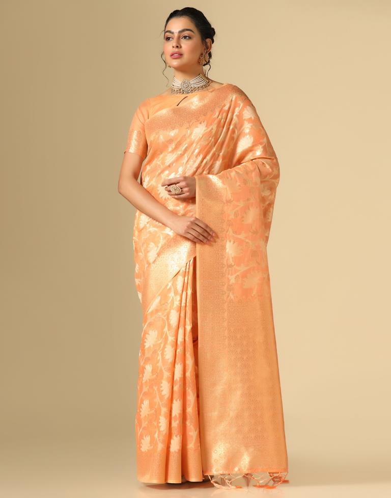 Orange Banarasi Cotton Saree | Leemboodi