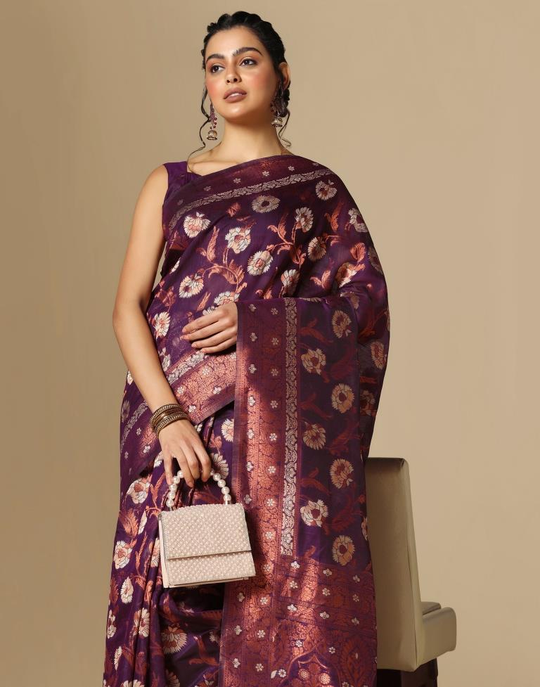 Purple Banarasi Cotton Saree | Leemboodi