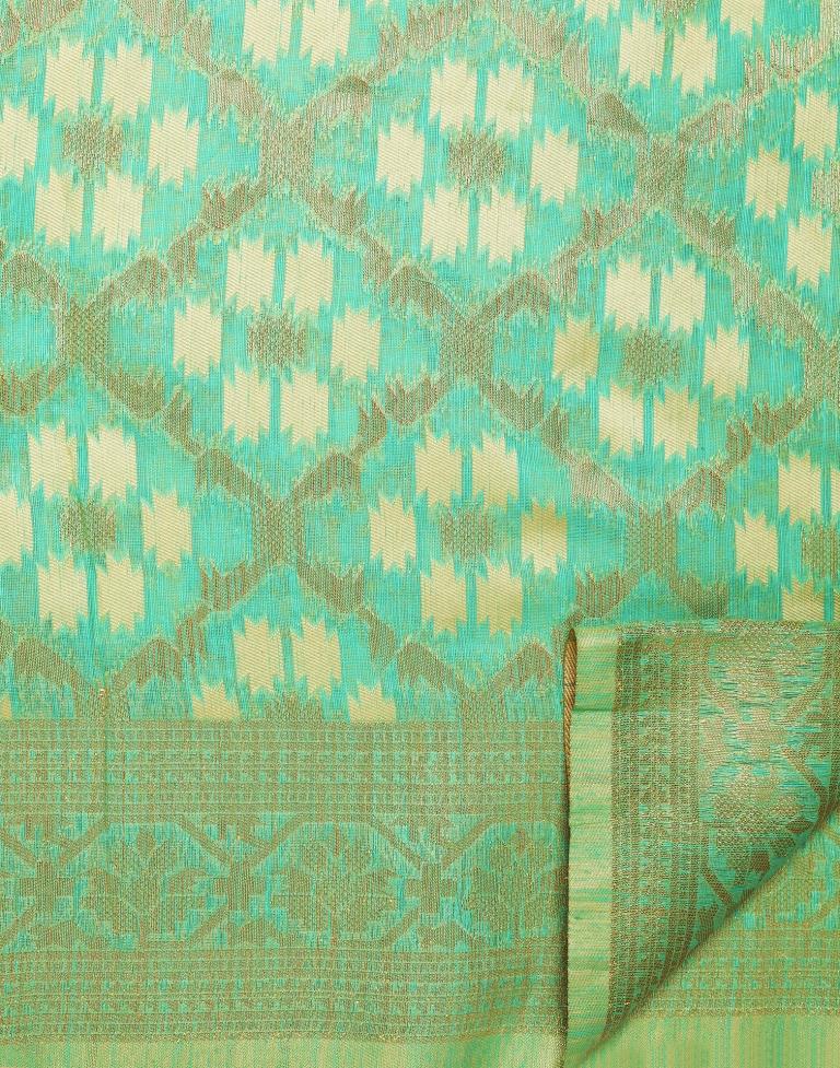 Turquoise Green Banarasi Cotton Saree | Leemboodi