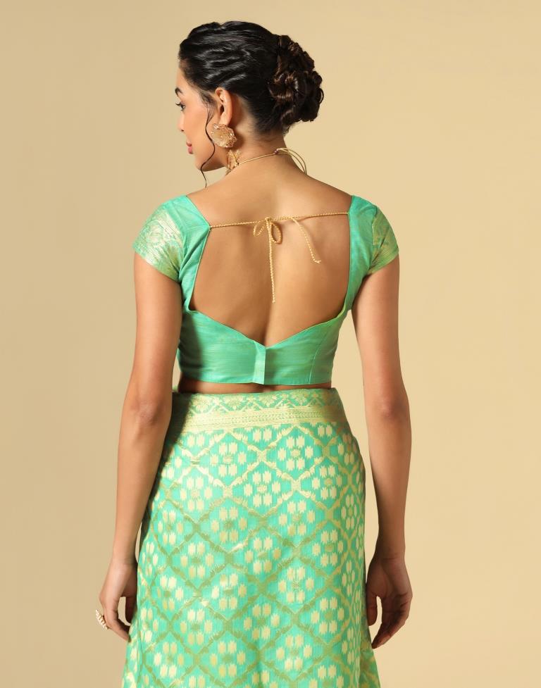 Turquoise Green Banarasi Cotton Saree | Leemboodi