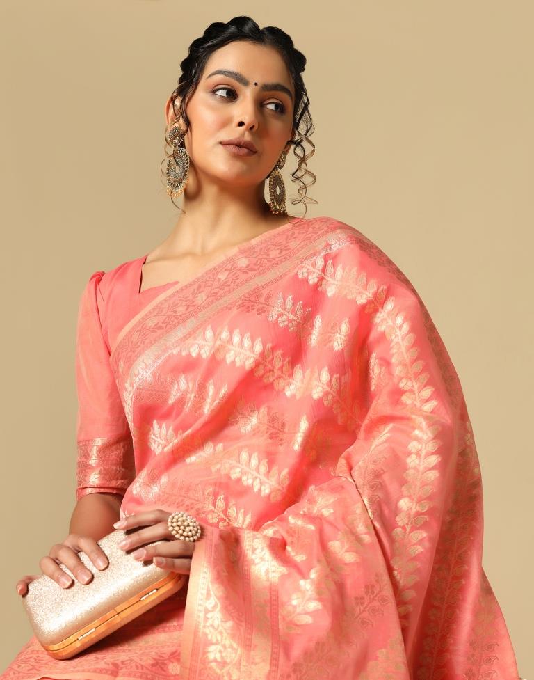 Rose Pink Banarasi Cotton Saree | Leemboodi