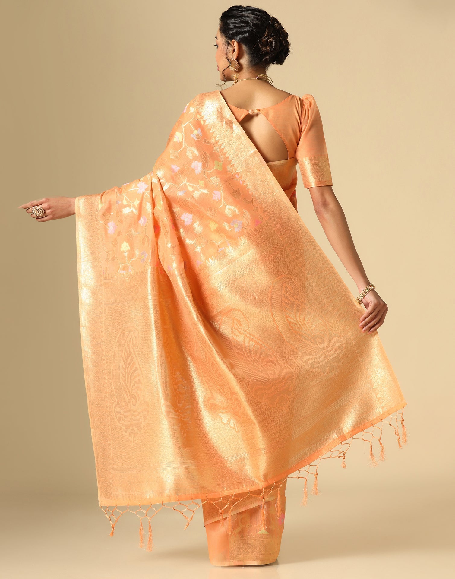 Light Orange Cotton Jacquard Saree | Leemboodi